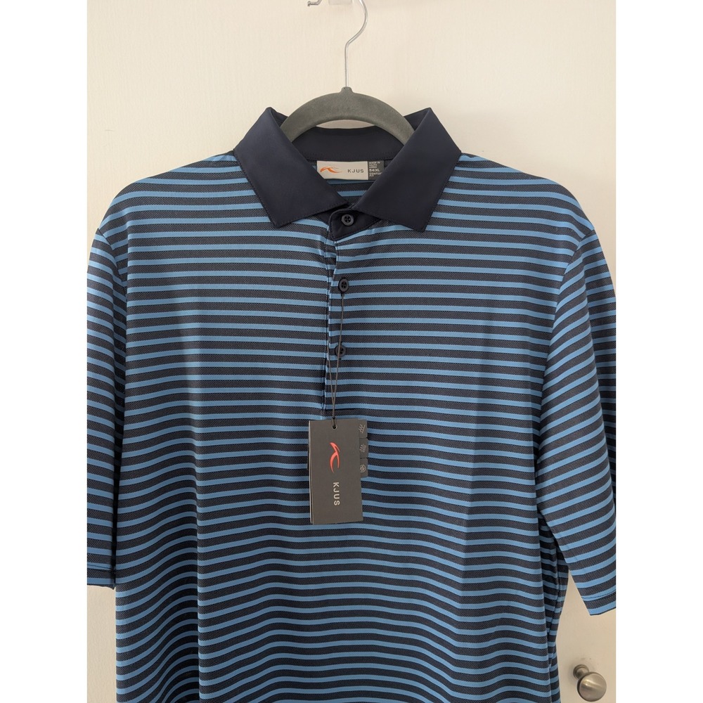KJUS Luis Stripe Golf Polo Blue Navy Shirt Mens XL 54 Preppy Active Performance